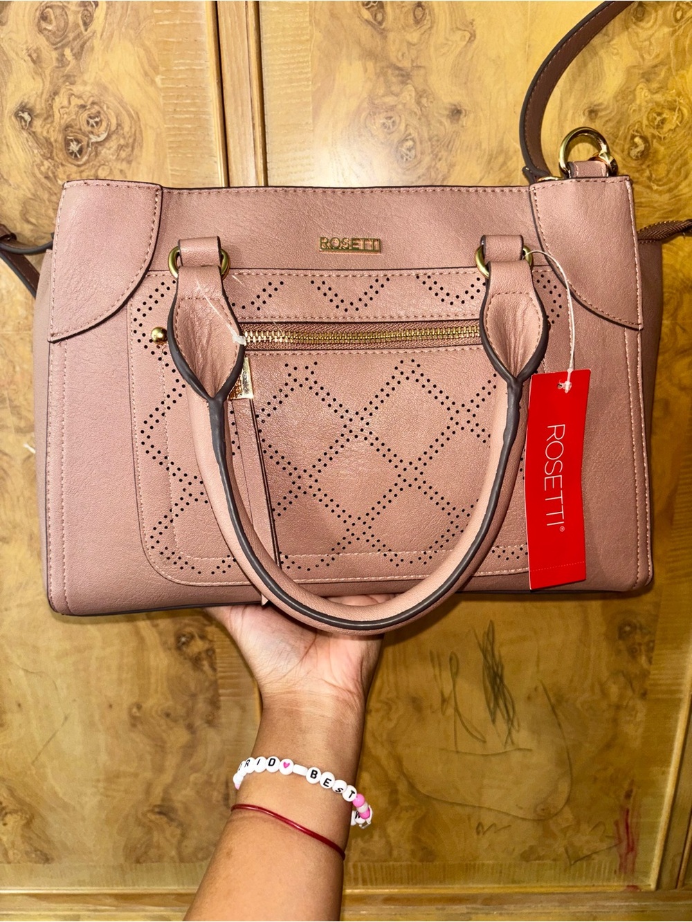 Rosetti Dusty Rose Perforated Satchel